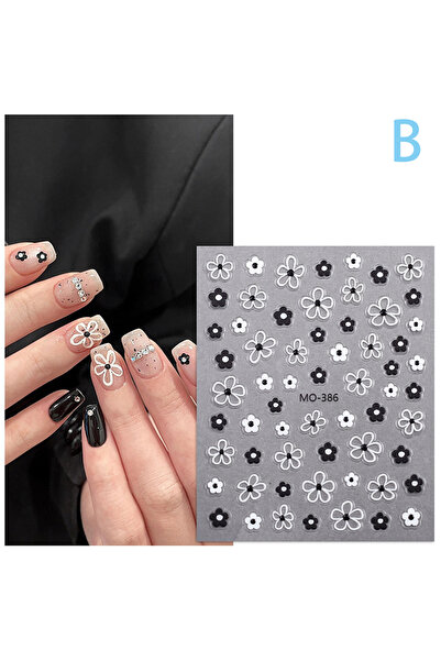 Choice1 B Blossom 3D Nail Stickers White Black Flower Petals Elegant Wedding ...