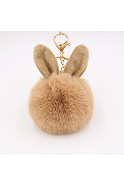 Choice9 Khaki Furry Rabbit Ear Furry Ball Keychain Cute Rabbit Ear Plush Pend...