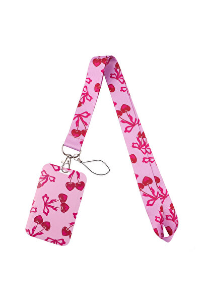 Choice 2 Red Poppy Flower Lanyard Neck Strap Keychain Bow Cherry Card Cover B...