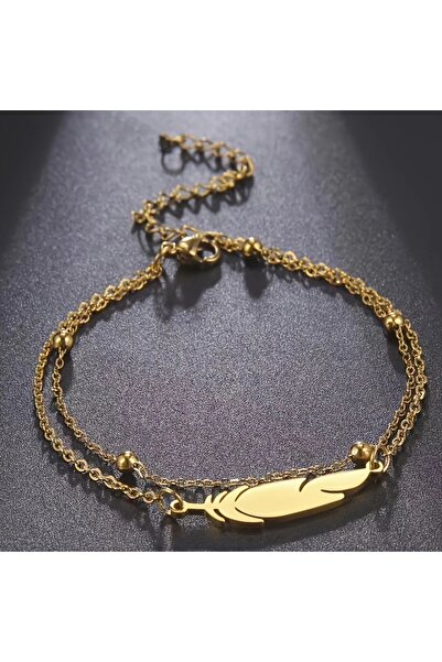 Choice1 Gold-color A Women's Summer Beach Feather Double-Layered Anklet with ...