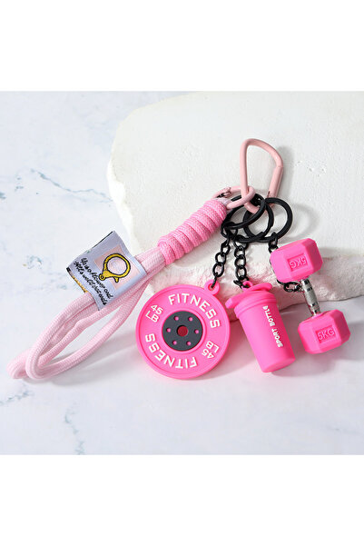 choice2 18.5CM 4 In 1 Rose Red A 4 In 1 Pvc Fitness Keychains Gym Barbell Key...