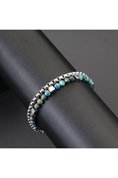 Choice6 phoenix stone Punk 2Pcs/set Natural Stone Bracelet Men Stainless Stee...