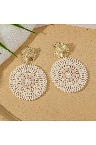 Choice3 White Women's Boho Ethnic Handmade round Beaded Drop Earrings Irregul...