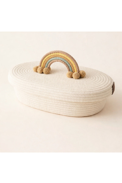 Quality Ψάθινο καλάθι με καπάκι και λαβές σε σχήμα ουράνιου τόξου, καλάθι παι...