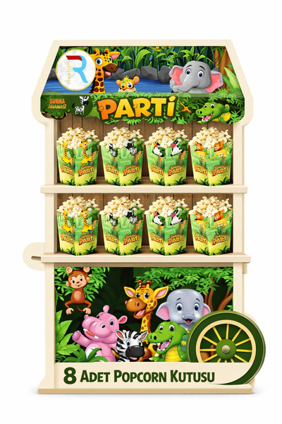 Dizayn Parti Evi DZYN Safari Temalı 8 Adet Popcorn Kutusu Doğum Günü Parti Sü...