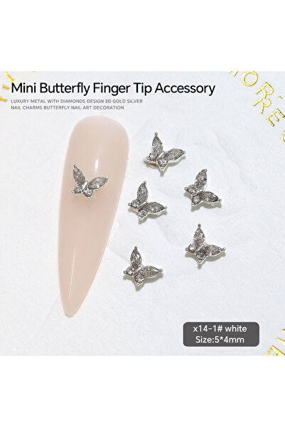choice2 Mini white 5pcs Alloy Mini Nail Art Charms White Pink Glitter Butterf...