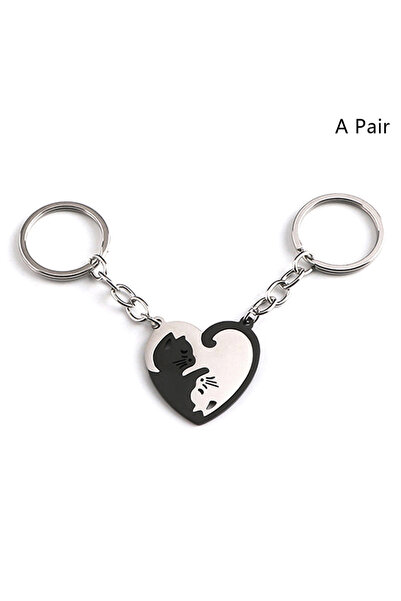 choice2 A3 Cute Hug Cat Keychain Creative Patchwork Heart Round Keyring Coupl...