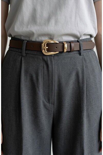 Gesa Γυναικεία ζώνη τζιν με χρυσή αγκράφα σε καφέ απόχρωση, ζώνη για μπουφάν,...