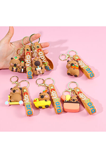 Choice4 6 cm 6pcs Cute Capybara Rodent PVC Pendant Keychain - Simulation Capy...