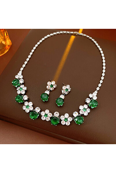 Choice 2 Pcs set2 2 Pcs Elegant Zircon Flower Pendant Necklaes for Women Geom...