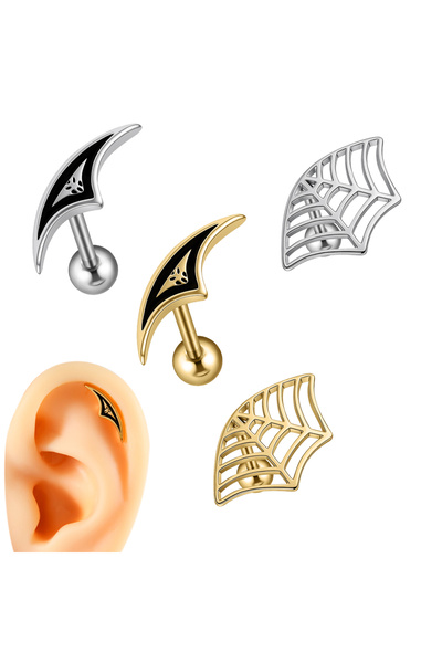 Choice8 أقراط 1.2X6X4MM، مجموعة 4 قطع، 1/4 قطعة، بتصميم شبكة العنكبوت القوطية...