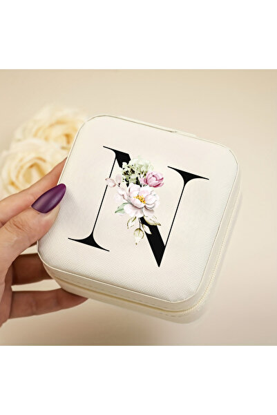 Choice9 White Jewelry Box-N A-Z Alphabet Print Beige Travel White Storage Box...