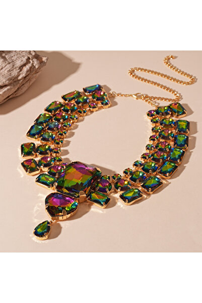 Choice1 colorful necklace Exaggerated Inlaid Rhinestone Necklace Earrings Jew...
