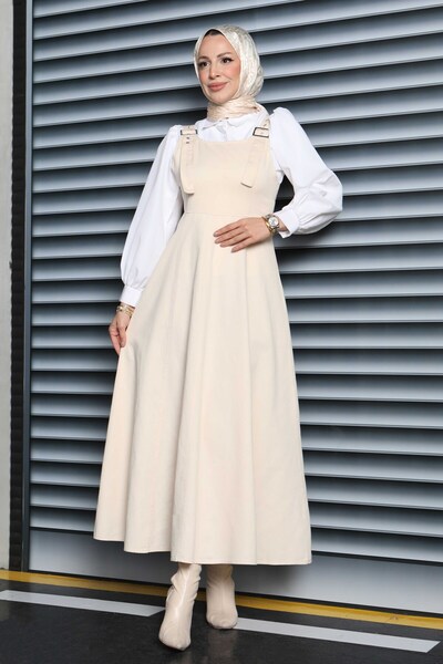 TOFİSA Κρέμα Σαλοπέτας Γαμπαρντίνας με Τιράντες - 27832-KREM