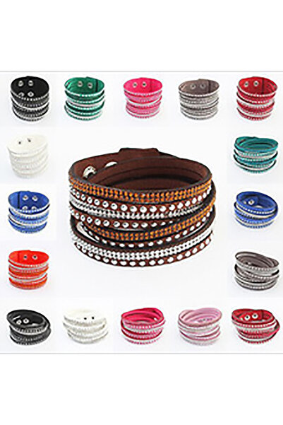 Choice7 PURPLE Long leather European and American iron diamond bracelet multi...