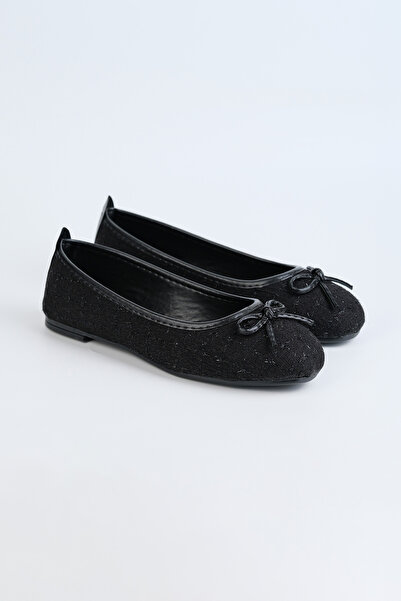 Polomia Comfort Women's Tweed Fabric Thin Bow Round Toe Ballerinas