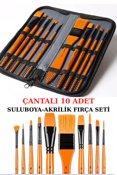 Vox Art Fermuarlı Çantalı 10 Adet Fırça Seti turuncu (Blisterli) Kaliteli Sen...
