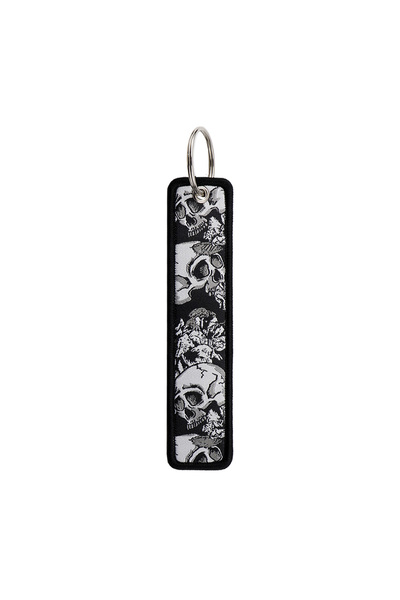 Choice 1 Skull Pattern Embroidery Keychain Black White Gothic Style Key Tag f...