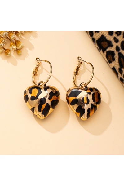 Choice Leopard A Pair of Women's Earrings with 3D Heart-Shaped Leopard Print ...