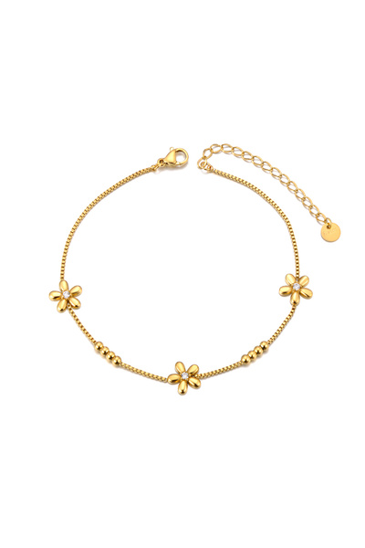 Choice A24015G Lokaer Stainless Steel Cubic Zirconia Flower Anklet Bracelet f...
