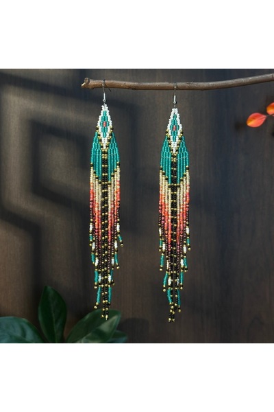 Choice MULTI Seed Bead String Bohemian Fringe Earrings Glass Bead Hand-Woven ...