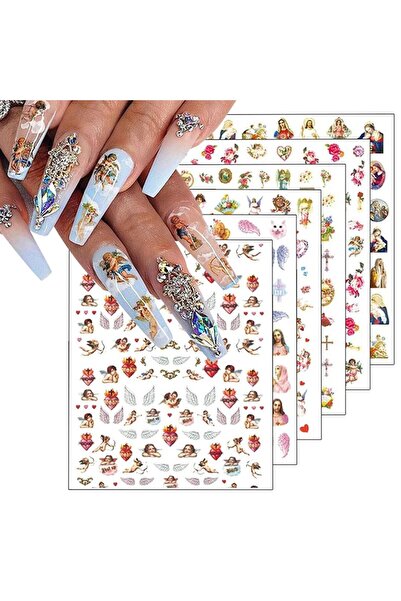 Choice style3 (6 Sheets) 3/6 Sheets Angel Nail Stickers Vintage Cherub Jesus ...