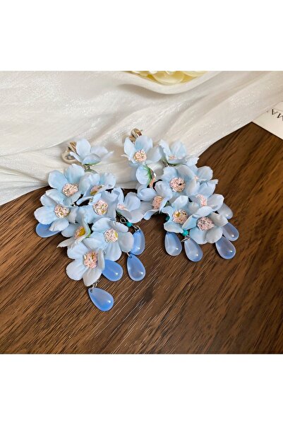 Choice Water drop tassel Fresh Atmosphere Fabric Flower Tassel Drop Earrings ...