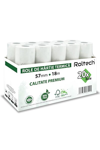 ROLTECH Rolă de hârtie termică, 57mm x 18m, fără BPA, 20 role/cutie