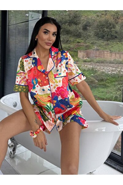 delis Γυναικείο σετ πιτζάμες δύο τεμαχίων, με κουμπιά – 2500151, Tropical Mix