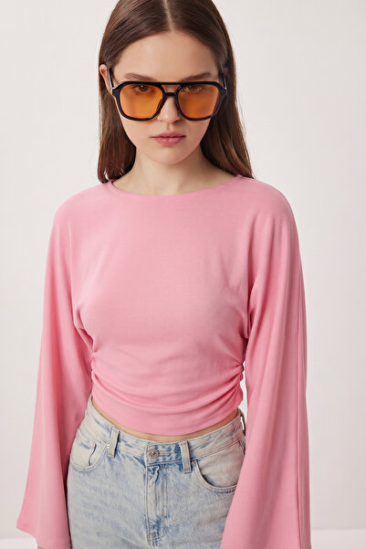 Lovelyİstanbul Spanish Sleeve Gathered Modal Blouse Lmw0034 Pink