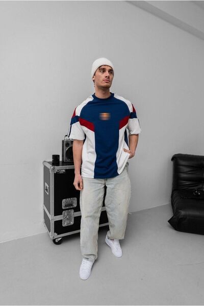 KUN SPORTSWEAR Βίντατζ ρετρό νοσταλγικό μπλουζάκι με χρωματικά μπλοκ, υπερμεγ...