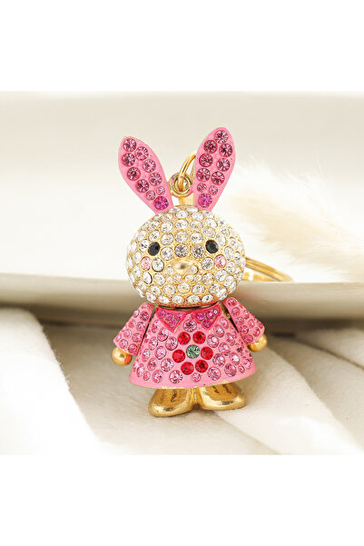 Choice1 8 cm Pink 1pc Cute Bunny Keychain for Women,Sparkling Colorful Rhines...