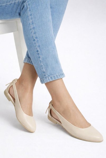 ModaMert Ecru Open-Sided Bowknot Women's Ballerina Classic Stylish Daily Lightweight Sandals