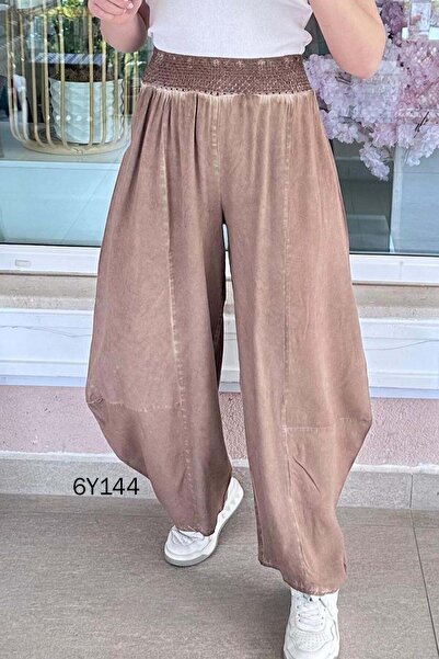 İnce Topuk Elastic Waist Casual Cotton Woven Trousers 6Y144