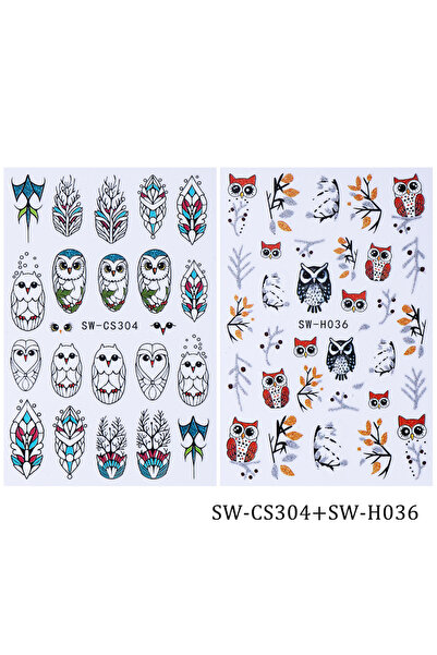 Choice ملصقات أظافر بتصميم البومة SW-CS304 SW-H036، قطعتان، بتصميم أوراق فضية...