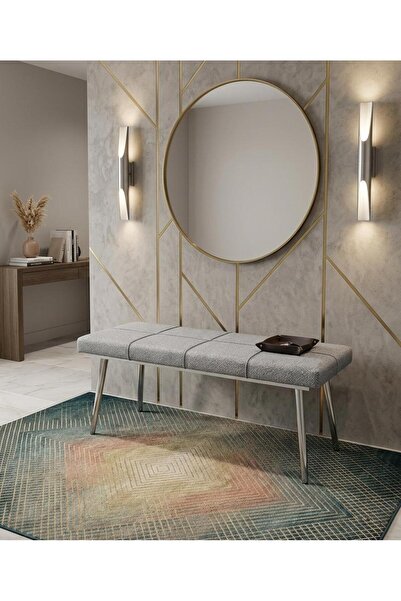 ÖZCAN METAL Puffy Kumaş Metal Siyah Ayaklı Bench Mutfak Salon Antre Yatak Oda...