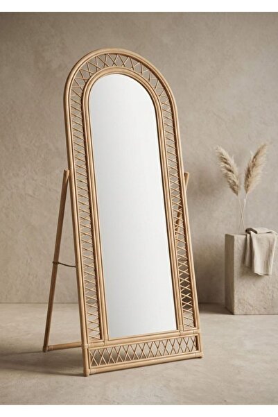 Lessio Home Venüs %100 El İşçiliği Doğal Rattan & Bambu Ayaklı Boy Aynası 80x...
