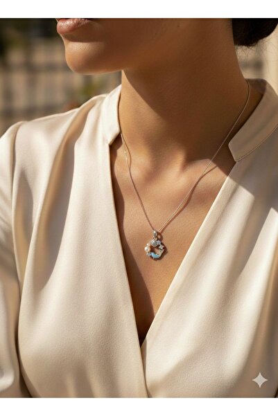 FAYRA ACCESSORIES Deniz Kabuğu ve Yunus Figürlü Beyaz İnci Kolye