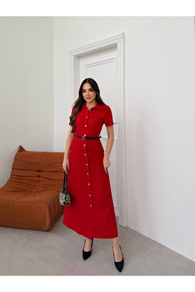 Füme Φόρεμα με κουμπιά και ζώνη σε σχήμα αλτήρα