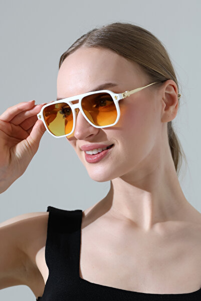 MİLANO KORS Kadın Oversize Beyaz Çerçeve Degrade Cam Gold Sap Güneş Gözlüğü