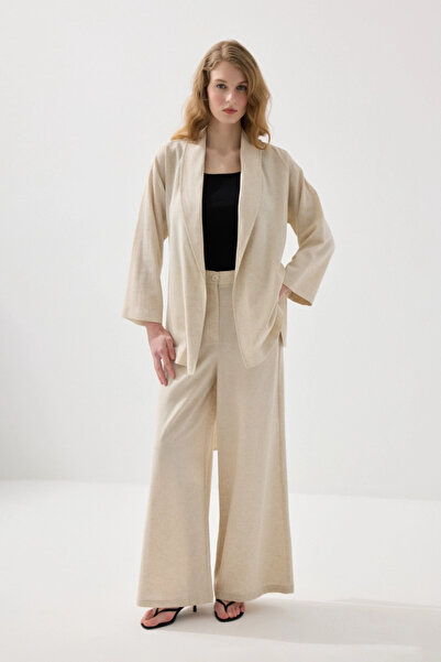 Gusto Pocketed Wide Leg Linen Trousers - Beige