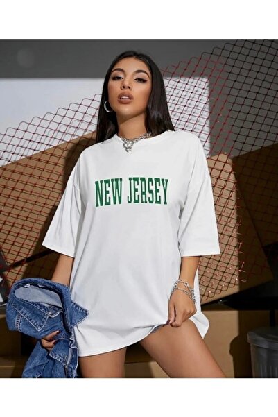 NoVibe Βαμβακερό μπλουζάκι μεγάλου μεγέθους New Jersey με στάμπα Oversize Unisex