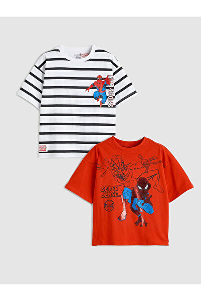 LC Waikiki Tricou pentru băieți cu imprimeu Spider-Man roșu, pachet de 2