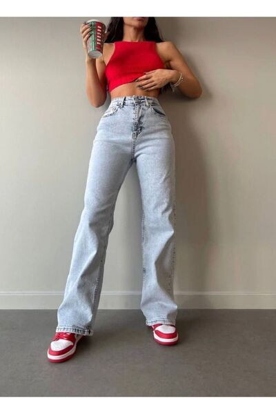 SAPAKTEKS Karykama Palazzo High Waist Denim Pants Stretchy Gathers Baggy Wide...