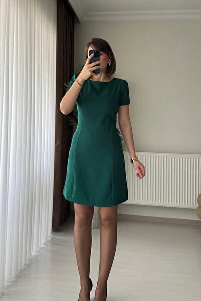 Kubos Moda Zelena mini haljina sa princezinskim rukavima i okruglim izrezom