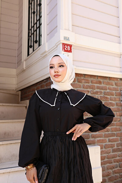 TATULA Pearl Embellished Collar Detailed Shirt