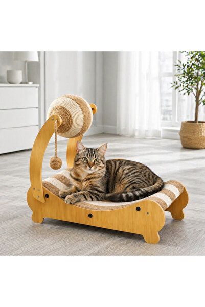 Generic Nilisse, Premium Ahşap Kedi Yatağı Tırmalama Standı Oyuncaklı Kedi Ev...