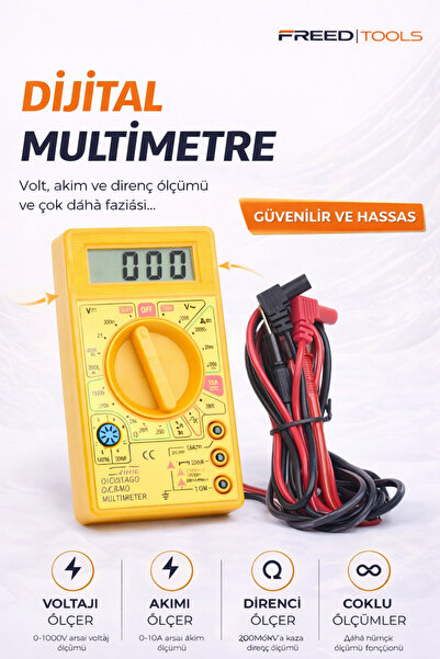 FREED TOOLS Profesyonel Dijital Multimetre – Voltaj, Akım, Direnç ve Diyot Te...