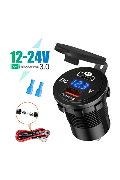 Choice1 PD QC with wire 1SET 60W PD QC3.0 Car Charger Socket with Voltage Met...