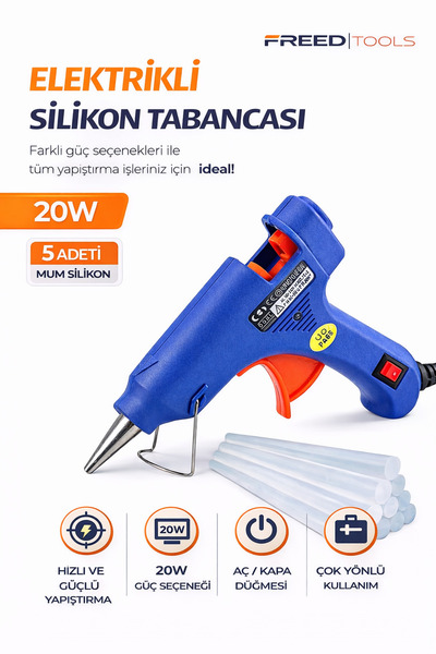FREED TOOLS Sıcak Silikon Tabancası 20W | Hızlı Isınma Güçlü Yapıştırıcı Taba...